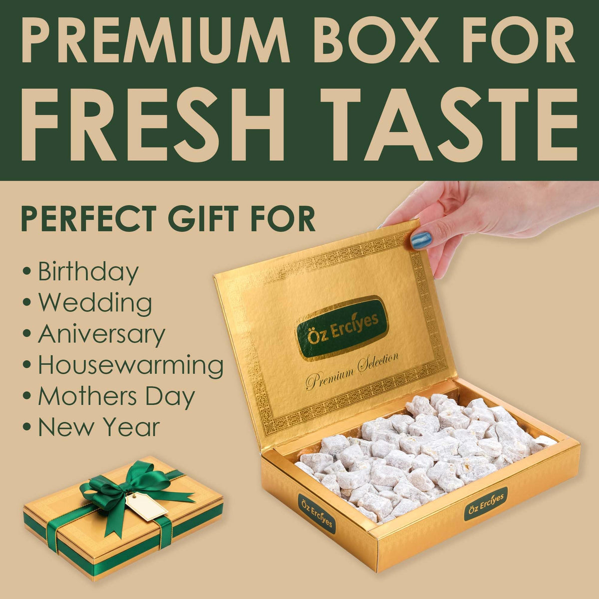 Turkish Delight with Pistachios - Traditional Lokum Candy Box, Authentic Turkish Sweets, Gourmet Arabic Dessert, Delicias Turcas, 17.6 oz (500g)