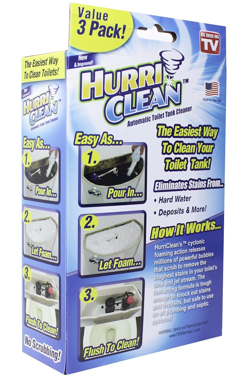 Hurriclean - HC-MO48 Deluxe 3-Pack New and Improved Automatic Toilet Tank Cleaner No Scrubbing