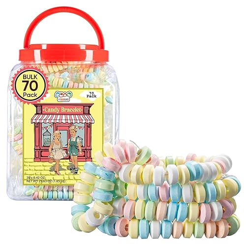 70 Candy Bracelets Individually Wrapped, Vintage Candy Jewelry for Kids, The Perfect Pastel Addition to your Candy Buffet, Princess-Themed Party or
