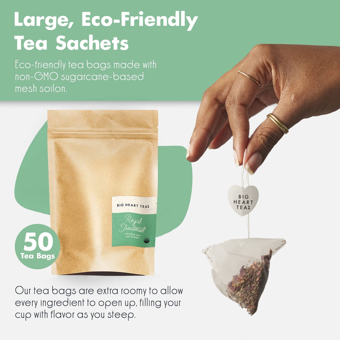 Big Heart Tea Co. Tea Bags - Royal Treatmint Lavender Mint - Certified Organic, Ayurvedic Herbal Decaf Tea in Zero Plastic Sachets - Small Batch