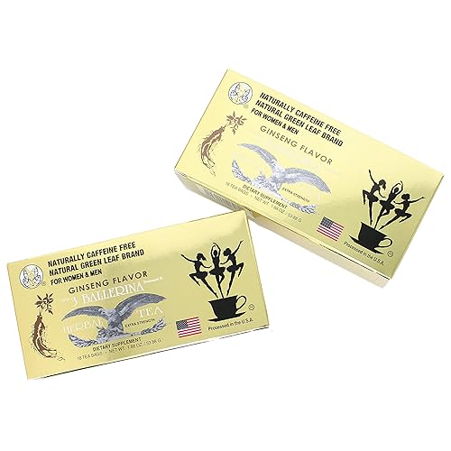 3 Ballerina Ginseng Tea, Extra Strength Herbal Tea Bags for Men and Women - Pack of 2 (36 Count)