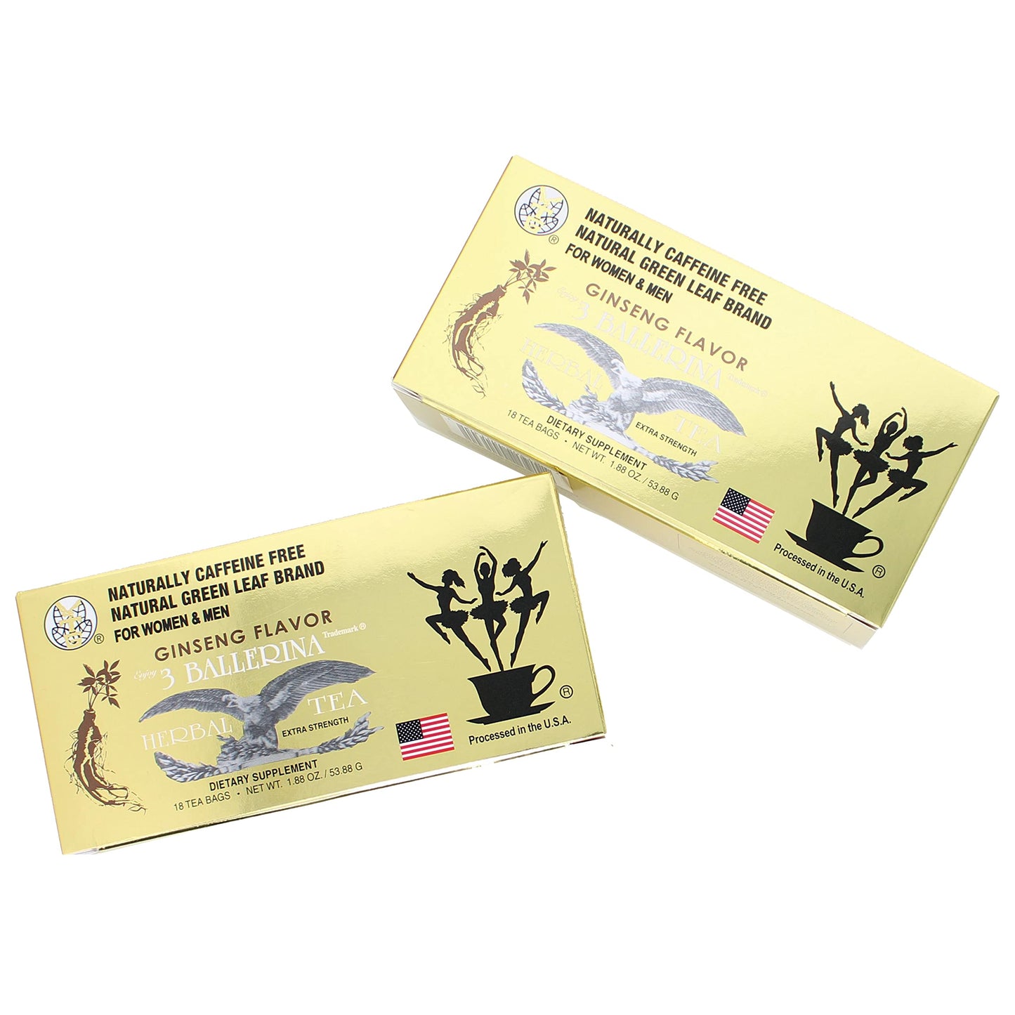 3 Ballerina Ginseng Tea, Extra Strength Herbal Tea Bags for Men and Women - Pack of 2 (36 Count)