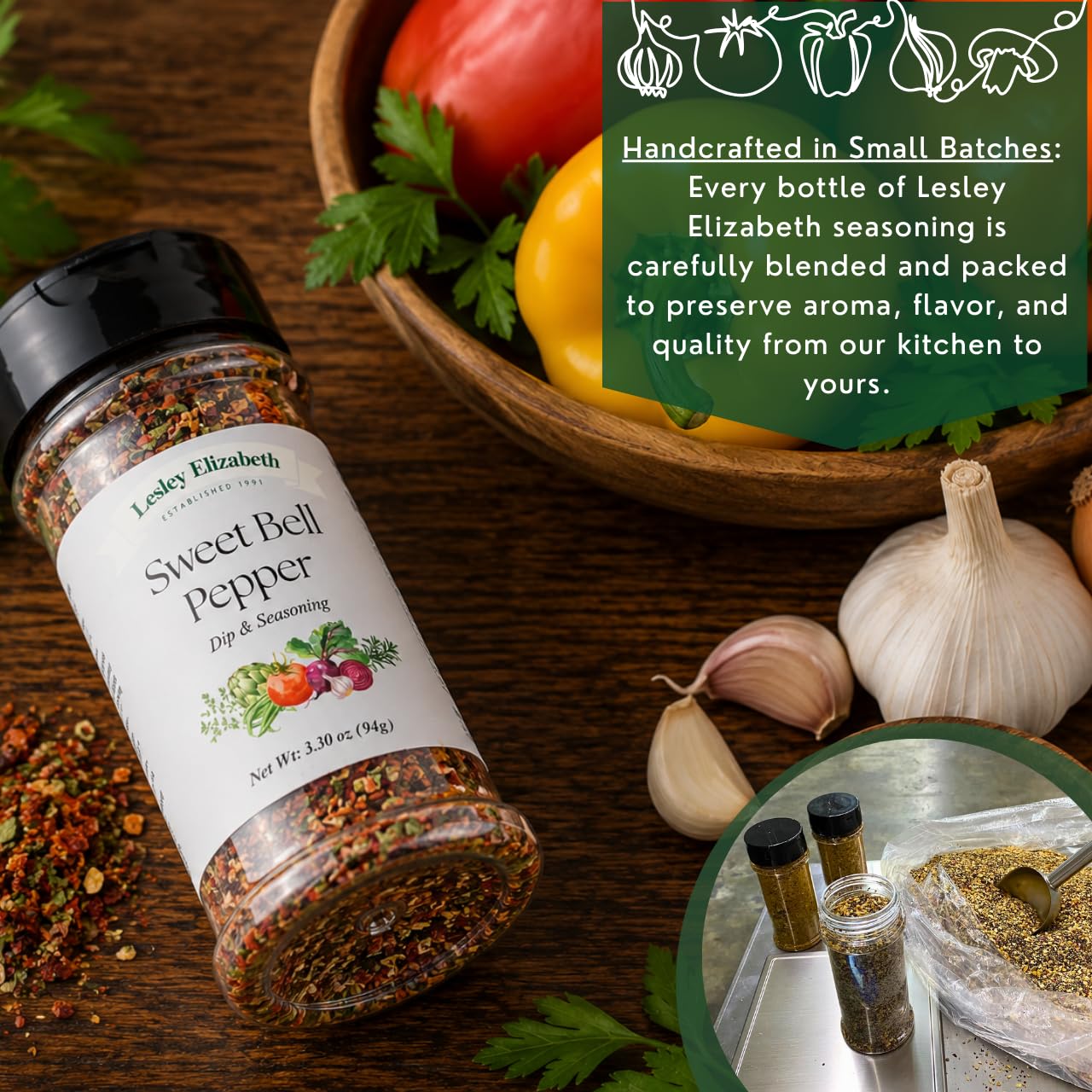 Lesley Elizabeth Sweet Bell Pepper Seasoning - All-Purpose Dip & Herb Blend | Gourmet Pepper Spice for Chicken, Roasted Vegetables, Dips & Cooking