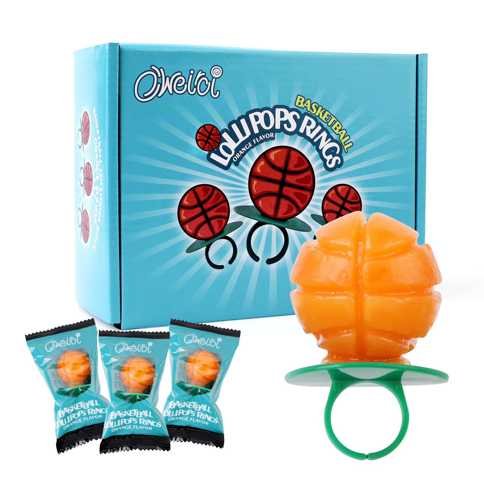 Basketball Lollipop Rings,Suckers Individually Wrapped Bulk for Birthday Party Candy Favors,Sports Ball Shaped Goodie Bag Fillers,18 Count