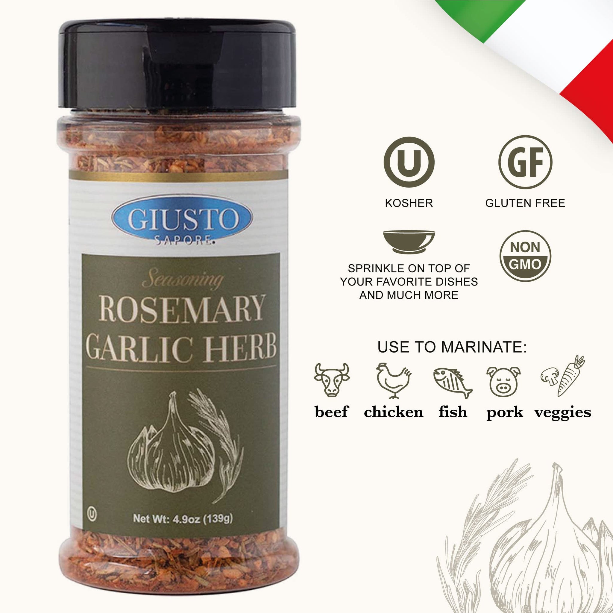 Giusto Sapore Rosemary Garlic Herb Seasoning Bag - Imported from Italy and Family Owned