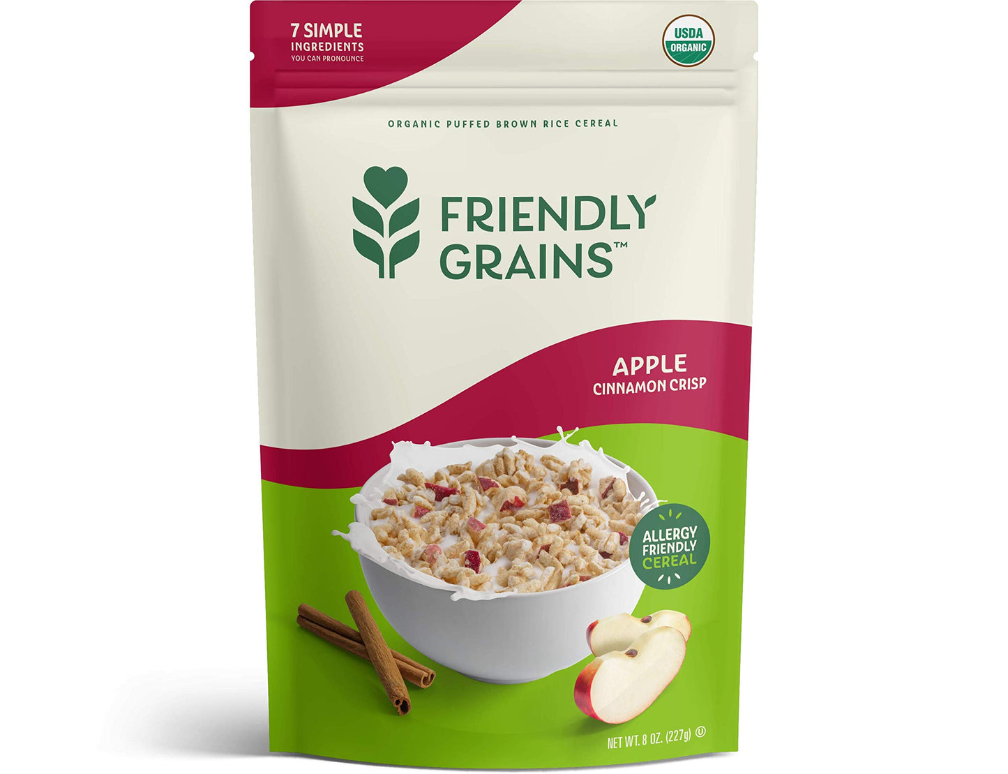 Friendly Grains Organic Apple Cinnamon Crisp Cereal, 8 OZ