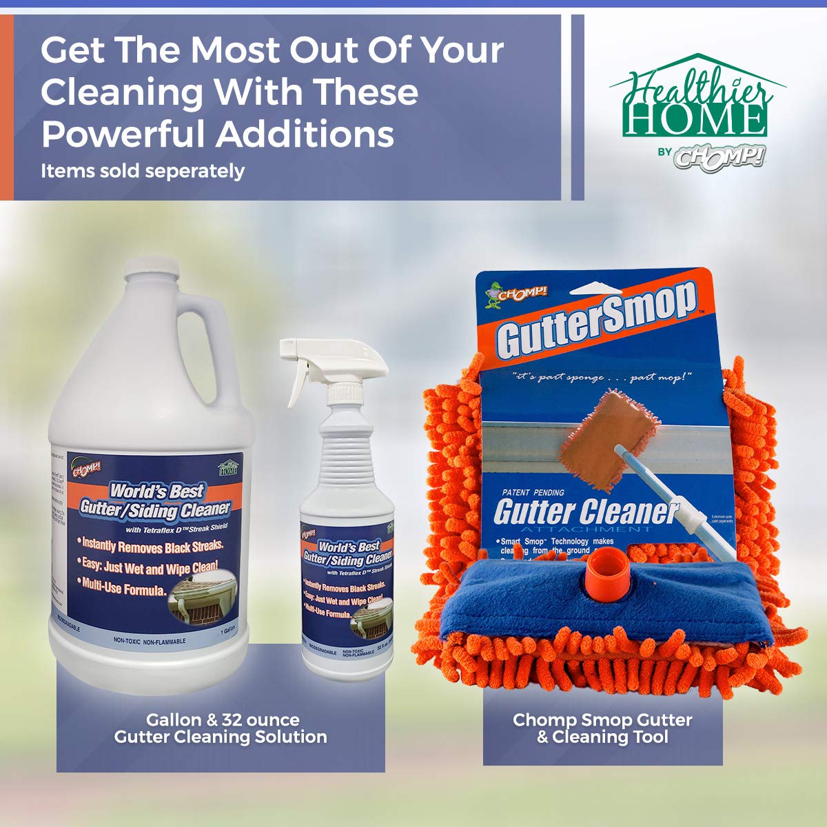 CHOMP! World’s Best Gutter Cleaner: Ultimate Gutter Cleaning Solution for All Types of Rain Gutters, Siding and Metal Trim - Instantly Clean Black