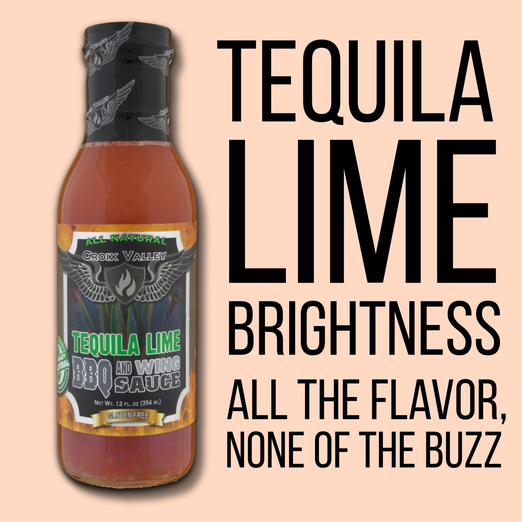 Croix Valley Tequila Lime BBQ & Wing Sauce - 3 Pack (12 oz Glass Bottles) - Bright Lime with Barrel-Aged Tequila Depth - Zero Sodium , Gluten-Free, No