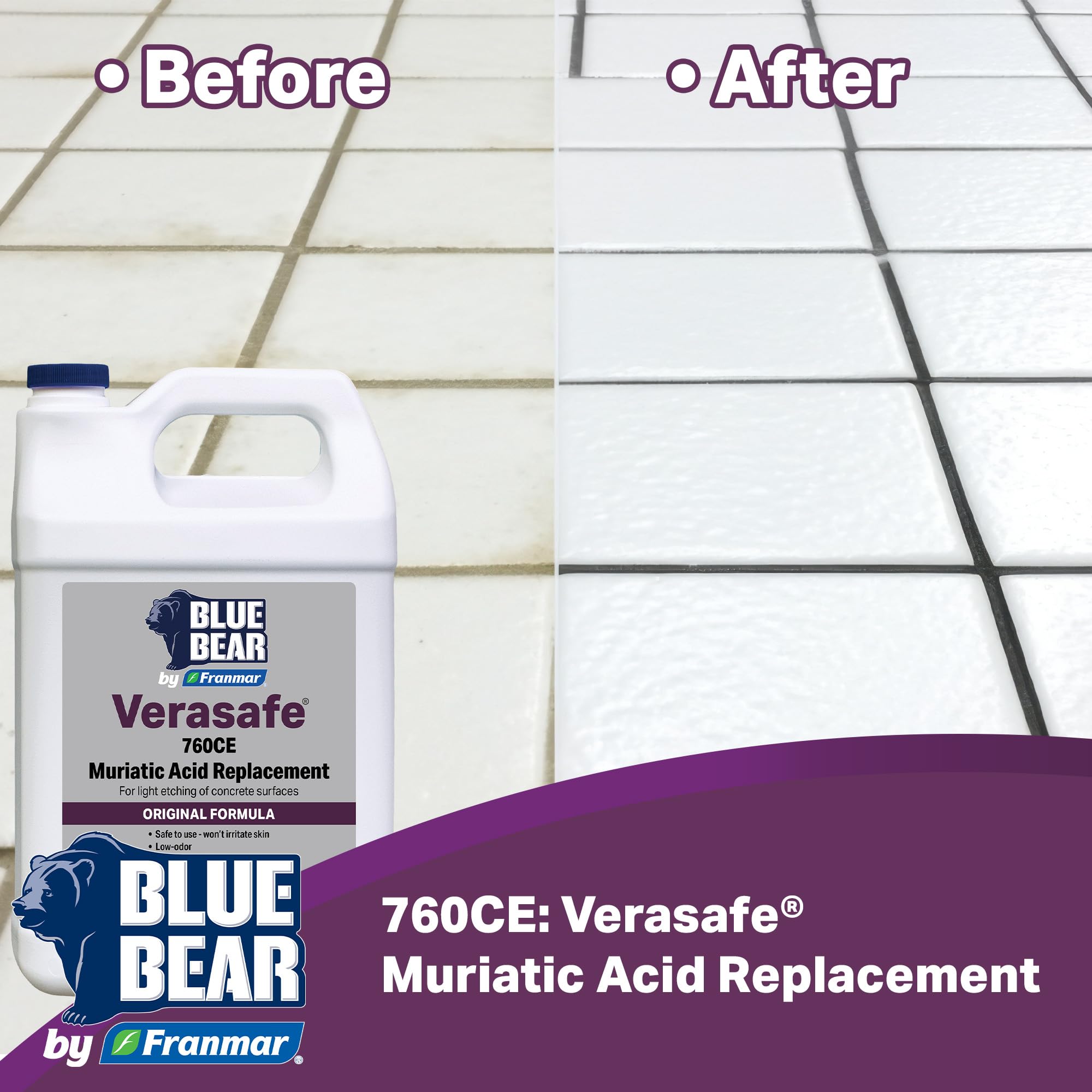 Blue Bear 760CE Verasafe Muriatic Acid Replacement Safer, Fume-Free, Non-Caustic Cleaner & Concrete Etcher Biodegradable Formula for Concrete, Metal