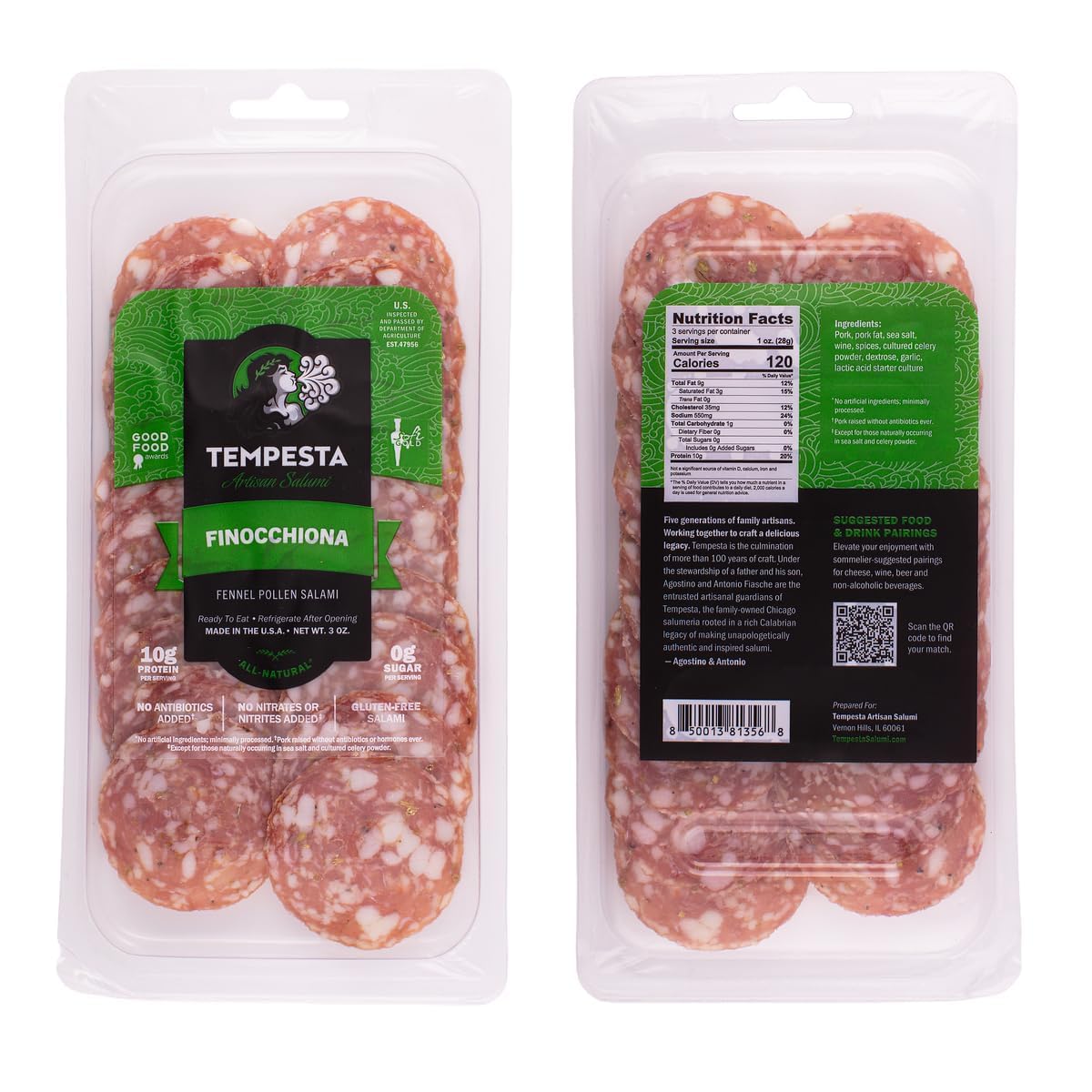 Tempesta FINOCCHIONA Fennel Pollen Salami, 3 OZ (Pack of 3)