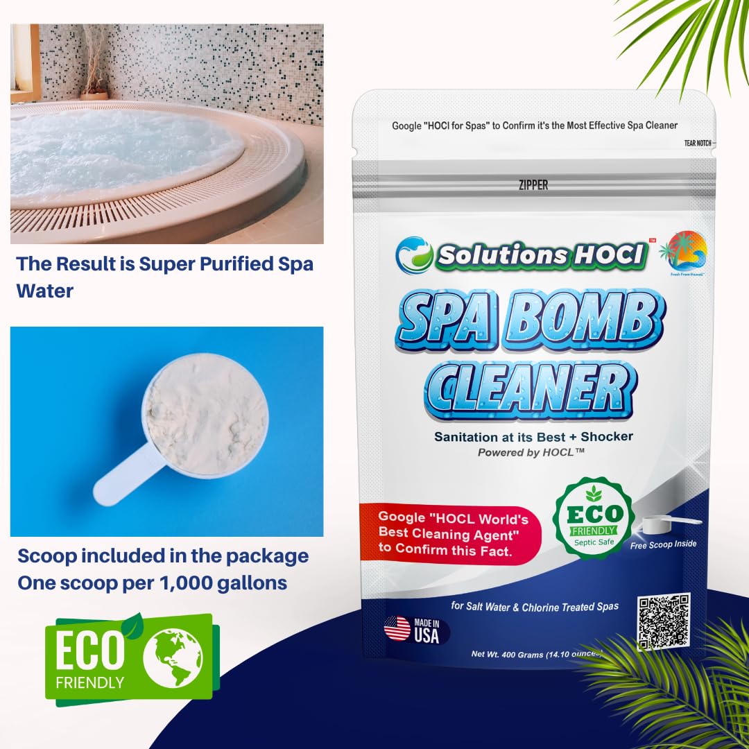 Solutions HOCL Power Clean with HOCL - Spa, Hot Tub, Bathtubs & Whirlpools Cleaner - Spa Surface Cleaner Bomb - Super Cleans Your Spa - 400 Grams