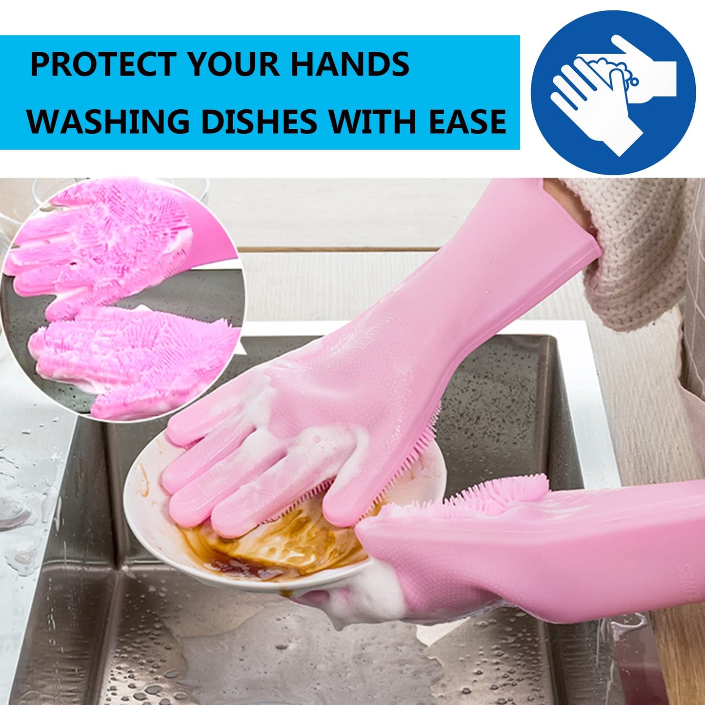 Magic Silicone Dishwashing Scrubber, 2 in 1 Reusable Rubber Gloves for cooking, Heat Resistant Kitchen Tool for Household (green)