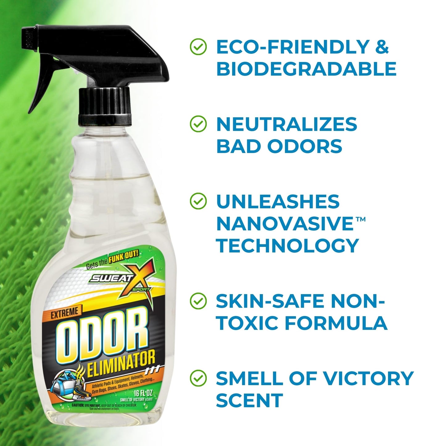 SweatX Extreme Odor Spray - Multipurpose No-Wash Deodorizer - Ideal for Shoes and Gym Clothing - Victory Scent (16 fl oz)