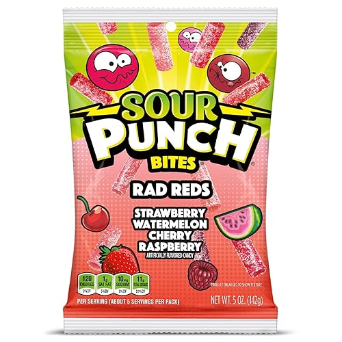 Sour Punch Bites Assorted Ragin' Reds Candy 5 oz. - Case of 12
