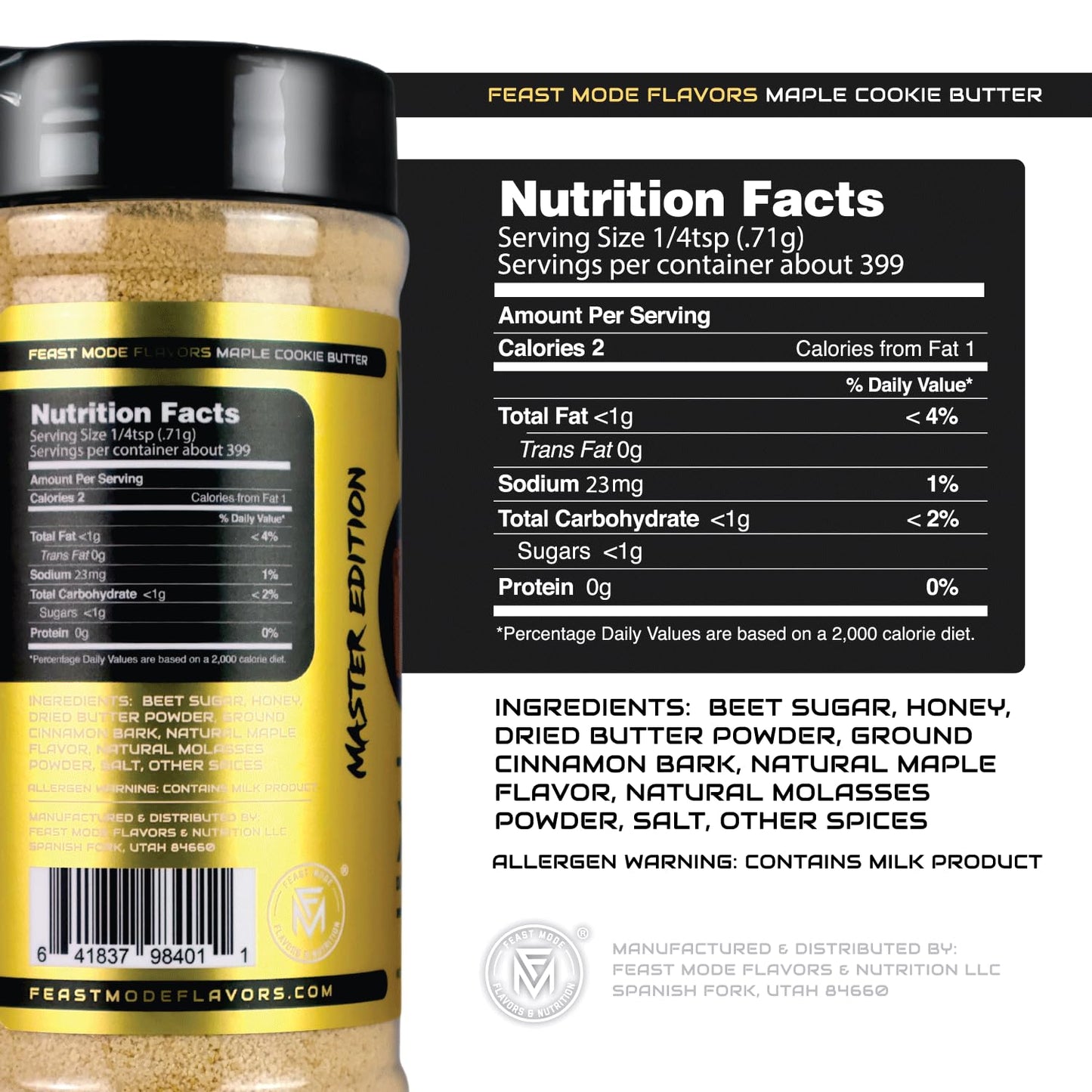 Maple Cookie Butter Seasoning | 10oz Master Edition by Feast Mode Flavors & Nutrition | Low Sodium | Low Calorie | Zero Artificial Fillers Binders or