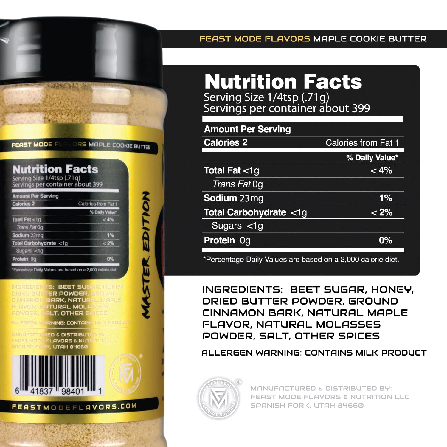 Maple Cookie Butter Seasoning | 10oz Master Edition by Feast Mode Flavors & Nutrition | Low Sodium | Low Calorie | Zero Artificial Fillers Binders or