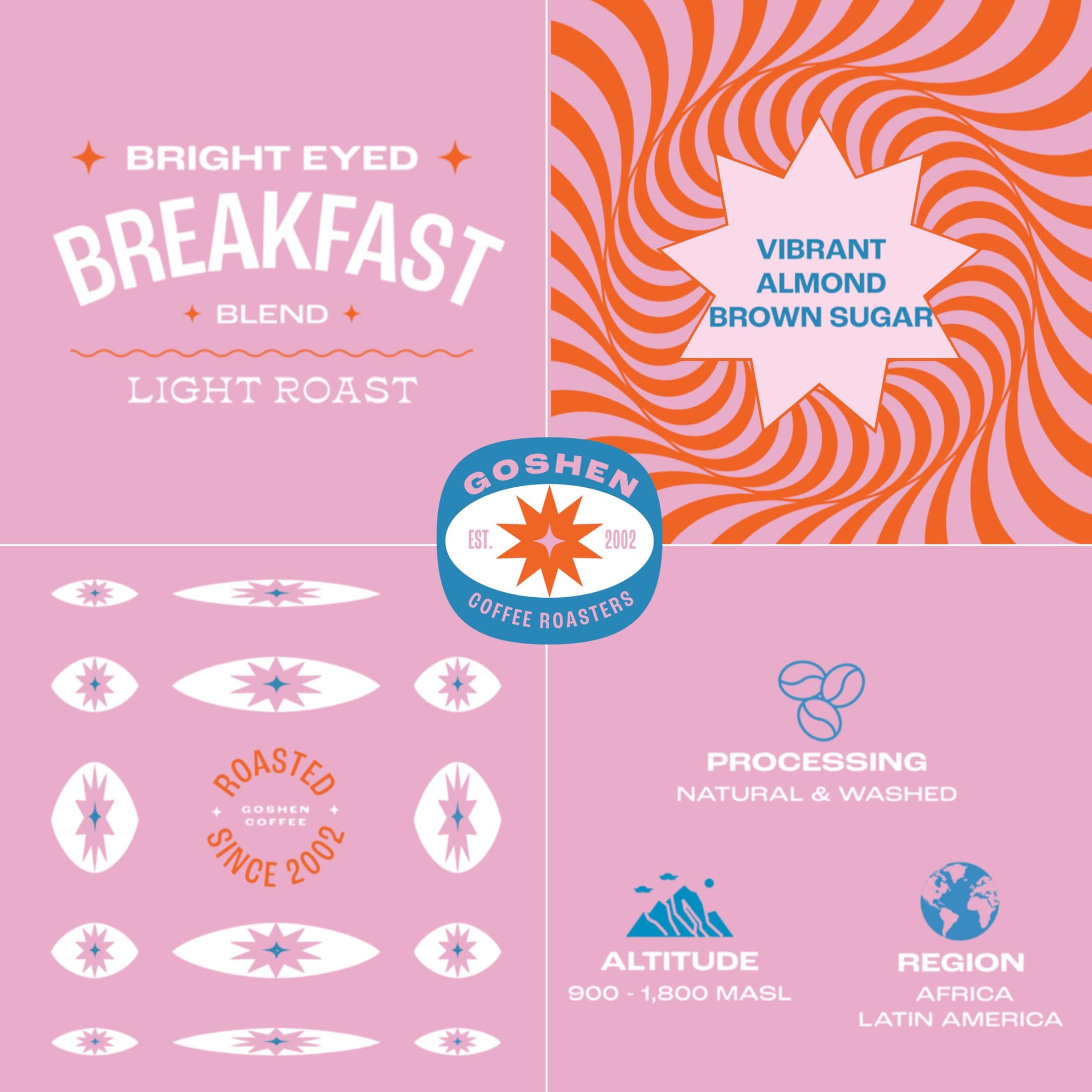 Goshen Coffee Roasters Ground Bean Bright Eyed Breakfast Blend | Light Roast, Brewed or Espresso | Award-Winning - Natural and Washed | Vibrant