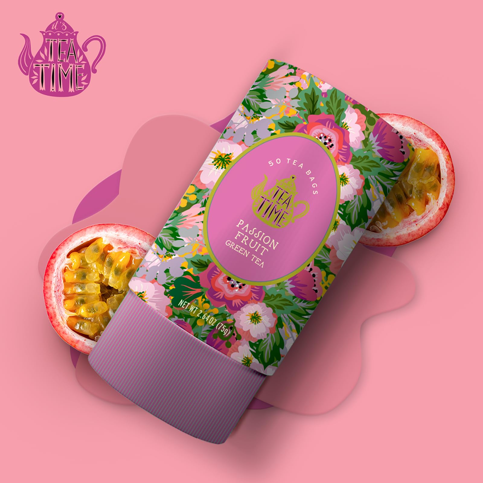 Life Plus Style Gourmet TEA TIME Passion Fruit Green Tea Natural Fruit Caffeinated Ceylon Teas Passion Green Tea Sweet Refreshing Hot or Cold 50 Tea