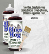 2x Blues Hog BBQ Sauce Smokey Mountain 24 oz Bundle with Flat Chip Brush - Hickory-Smoked Basting and Finishing Sauce for Meats and Sides - Gift Set