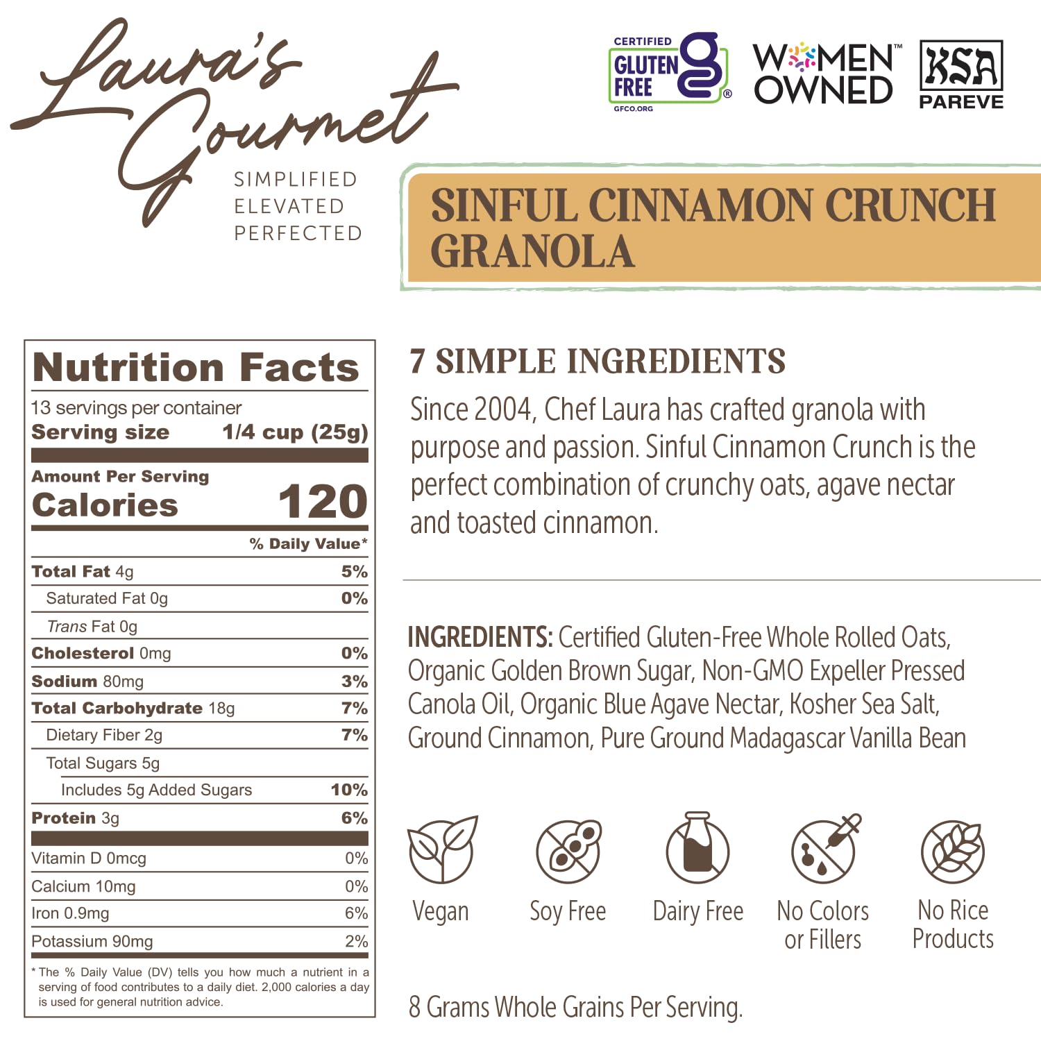 Laura's Gourmet Granola Pumpkin Pecan Crunch, 2 lb, Gluten-Free Oats, Vegetarian, Dairy & Soy Free Snack, Organic Honey, Pecan Halves, Dairy-Free