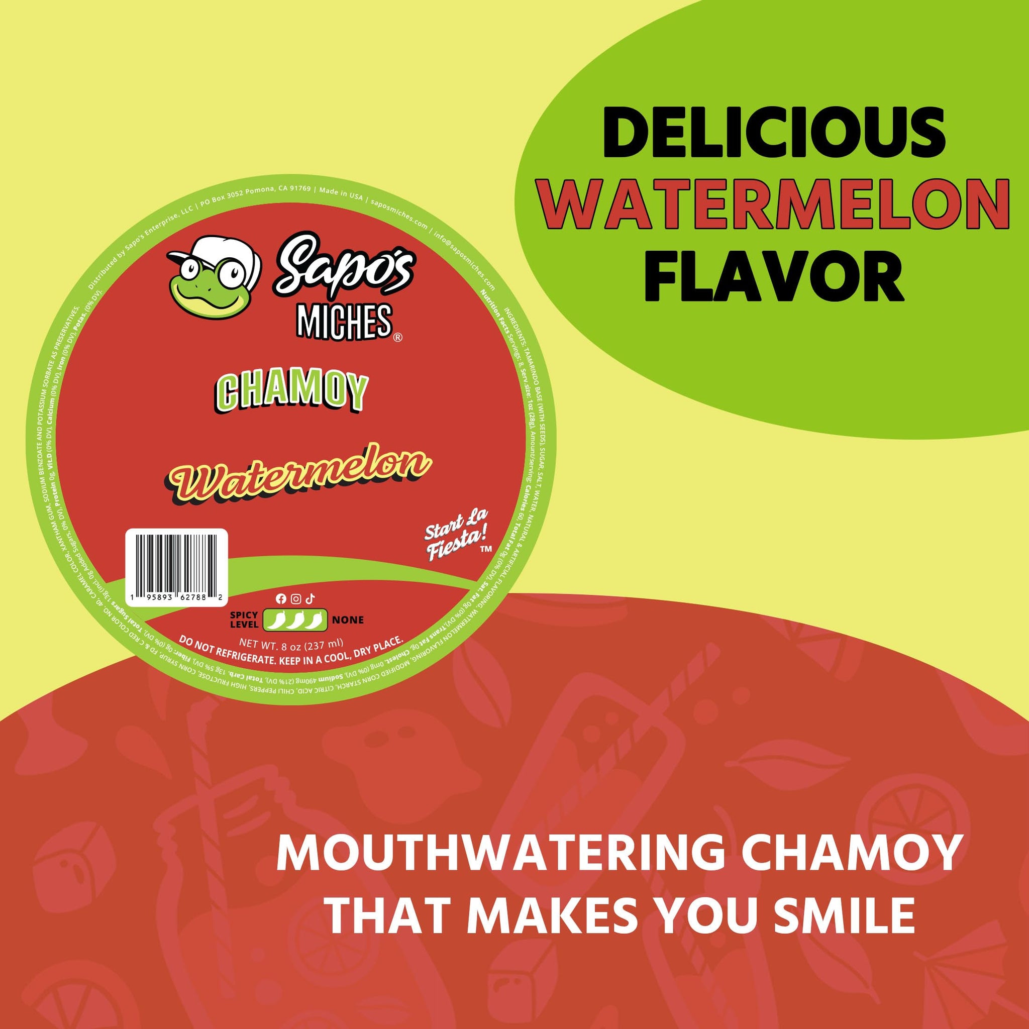Sapo's Miches Chamoy Rim Dip - Tamarind Candy Sauce for Drinks, Micheladas & Cocktails, 8 oz (Watermelon)