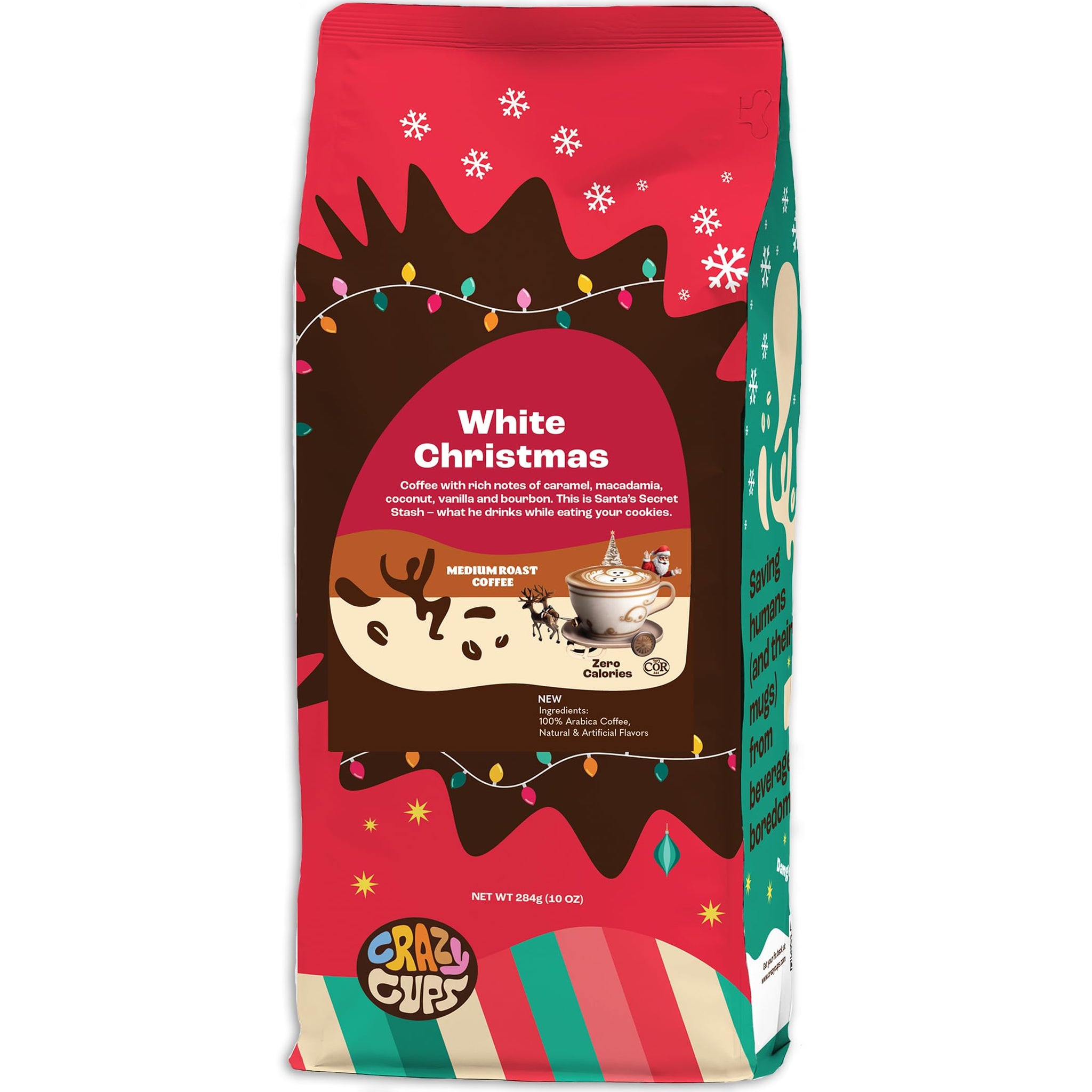 Crazy Cups Flavored Ground Christmas Coffee, White Christmas Coffee in 10 oz Bag, For Brewing Flavored Hot or Iced, (Pack of 1)