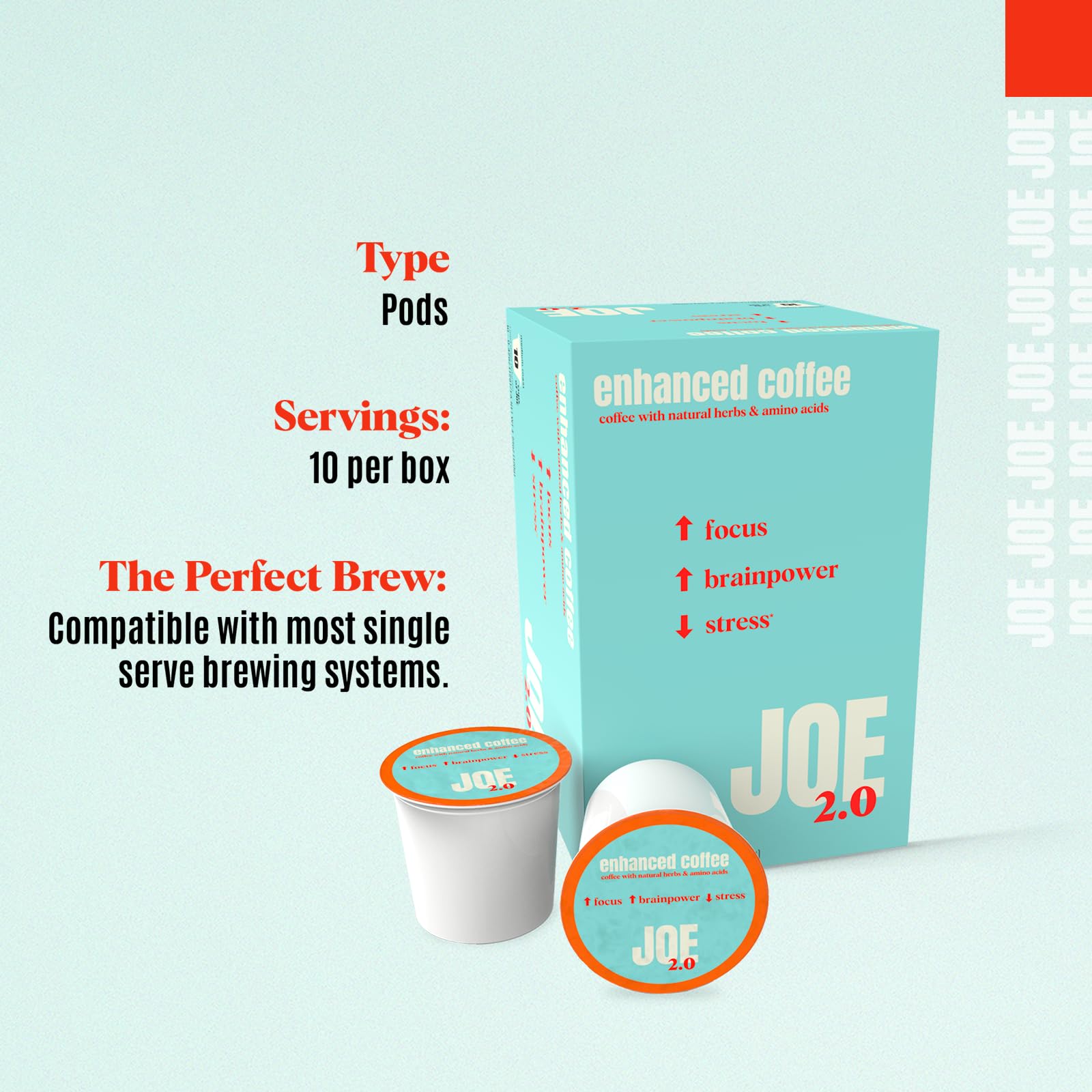 Joe 2.0 Nootropic Coffee Pods - Organic Medium Roast with Lion’s Mane, Ashwagandha, L-Tyrosine & L-Theanine | Focus, Brainpower & Stress Support |