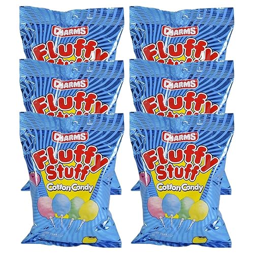 Fruidles Cotton Candy Blue, Pink, Green, and Yellow Party Flavors Supplies Birthday Treats for Kids, Kosher, 2.1oz Bag (6-Pack)