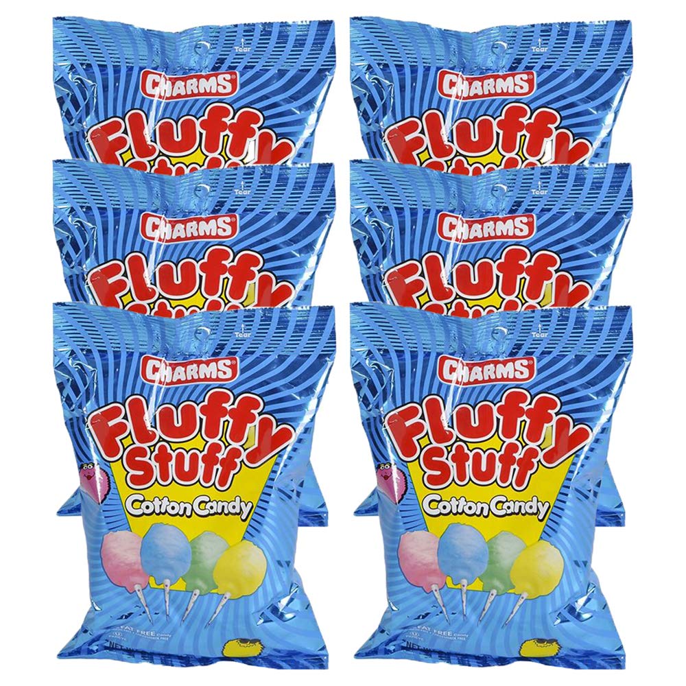 Fruidles Cotton Candy Blue, Pink, Green, and Yellow Party Flavors Supplies Birthday Treats for Kids, Kosher, 2.1oz Bag (6-Pack)