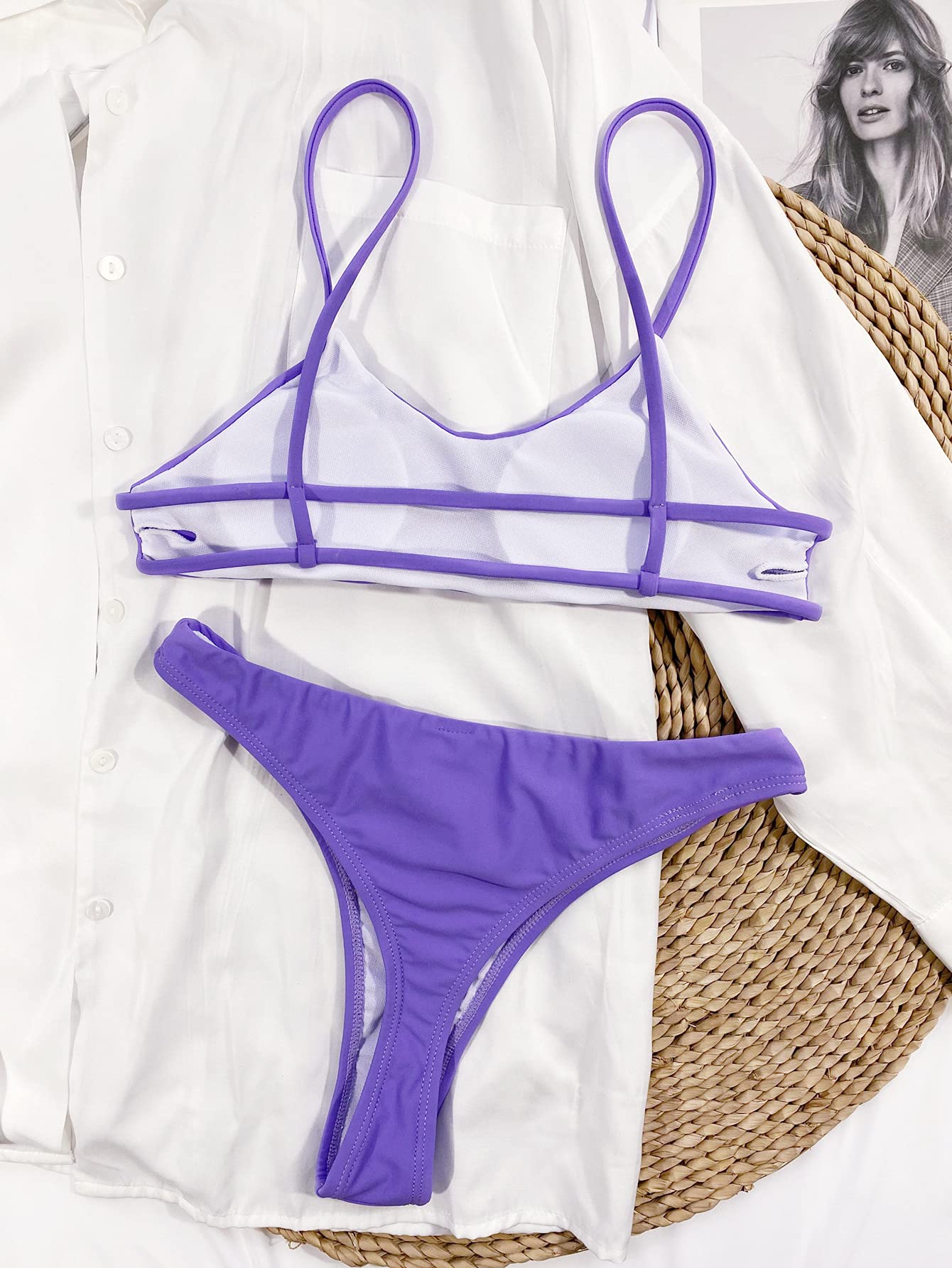 Women's Sexy Back Bikini 2021 Swimwear Swimsuit (Purple, L)