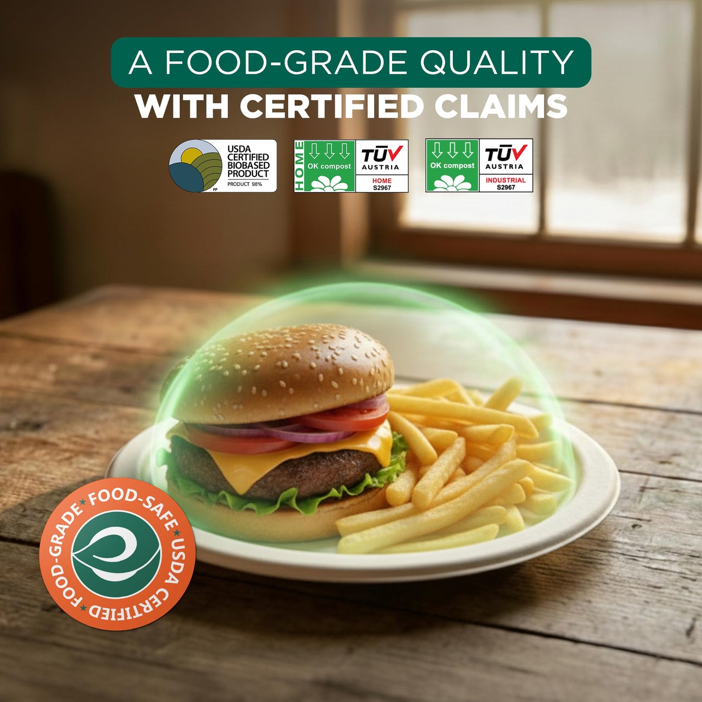 ECO SOUL Compostable Paper Plates 9 Inch, 50 Pack - Heavy Duty Disposable Dinner Paper Plates, Natural Bagasse, Leak-Resistant, Microwave Safe
