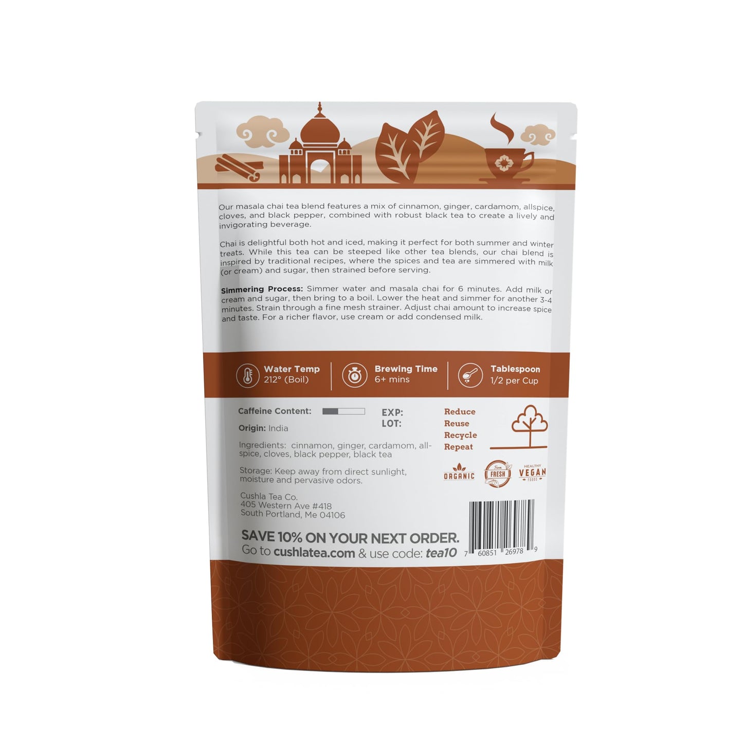 Authentic Indian Masala Chai Loose Leaf Tea 16oz - Over 150 Cups of Black Tea Blend with Cinnamon, Cardamom, Cloves, Ginger, Allspice & Black Pepper