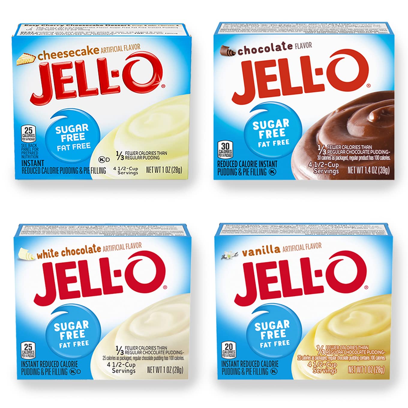 Jello Sugar Free Pudding Mix Instant - Dessert Flavor Variety Pack (8 Flavors) - Fat Free, Sugar Free Jello Pudding Mix & Pie Filling - Includes