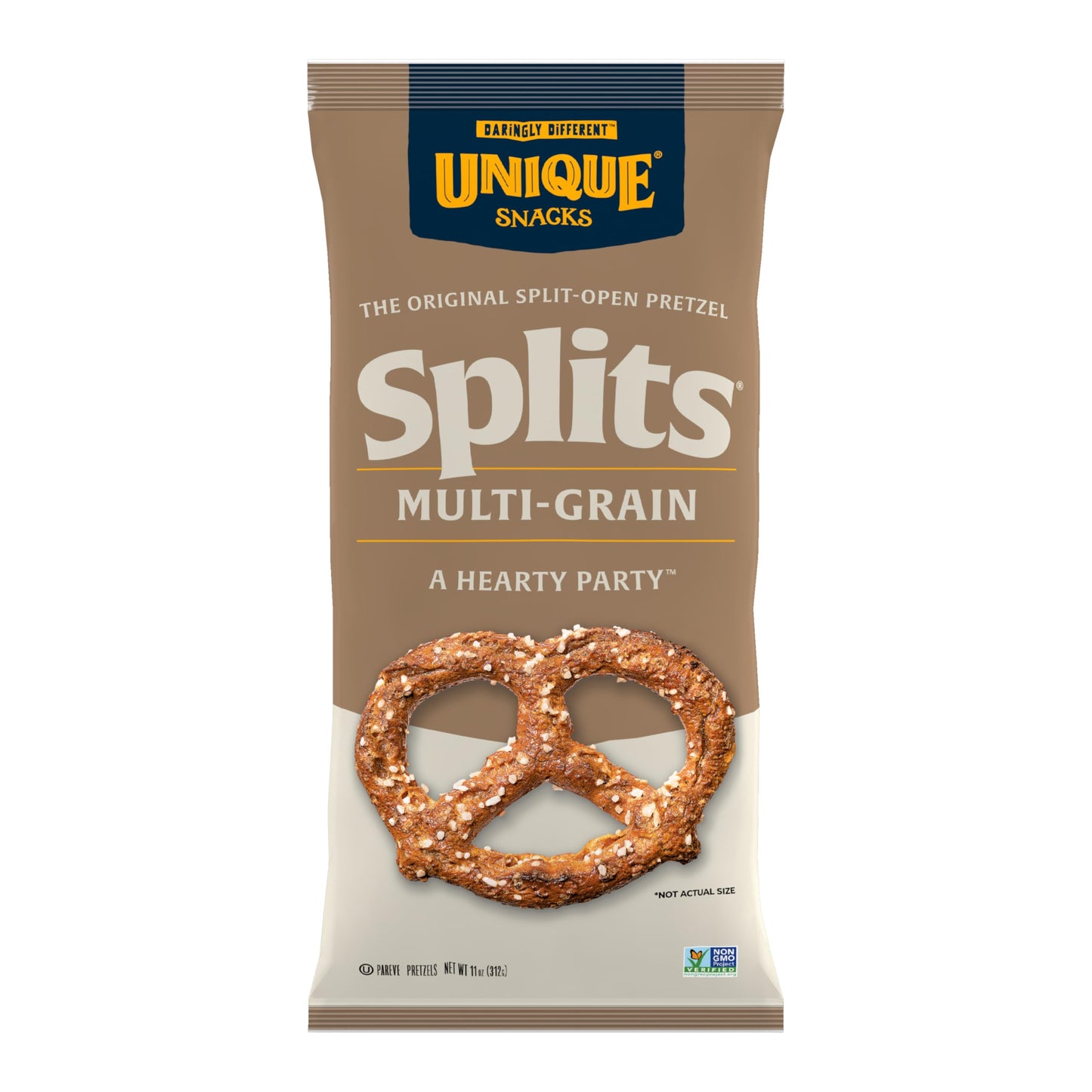 Unique Snacks - Multi Grain Splits Pretzels, Homestyle Baked, Certified OU Kosher and non-GMO, 11 oz Bag (6 pack) No artificial flavors 66 Ounce