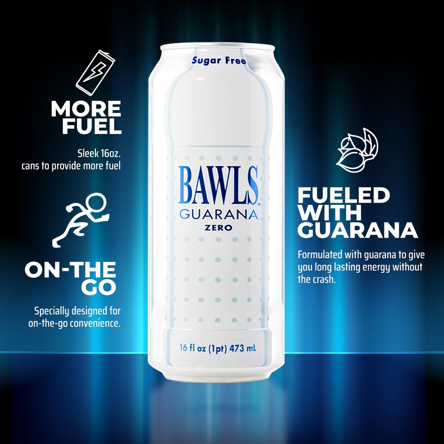 BAWLS Guarana Zero - High Energy Caffeinated Soda, 16oz 12 Pack Cans