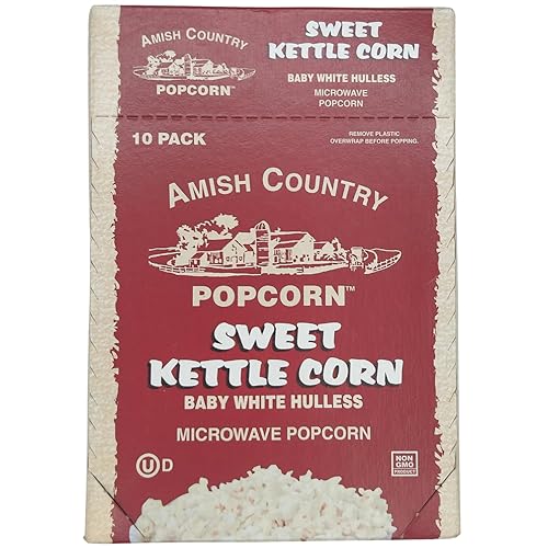 Amish Country Popcorn | Old Fashioned Microwave Popcorn | 10 Bags Sweet Kettle White Hulless | Non-GMO, Gluten Free, Microwaveable and Kosher (10