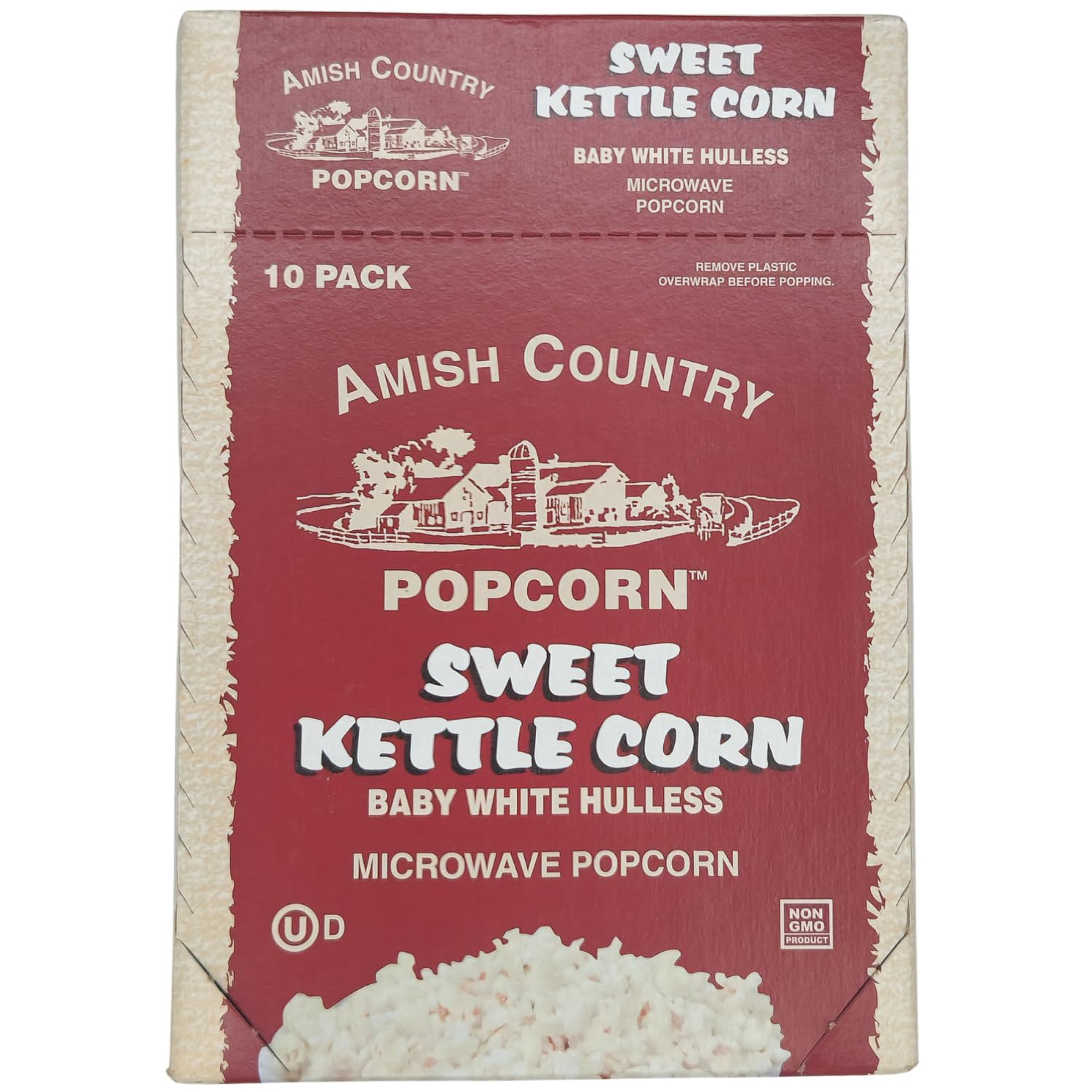 Amish Country Popcorn | Old Fashioned Microwave Popcorn | 10 Bags Sweet Kettle White Hulless | Non-GMO, Gluten Free, Microwaveable and Kosher (10