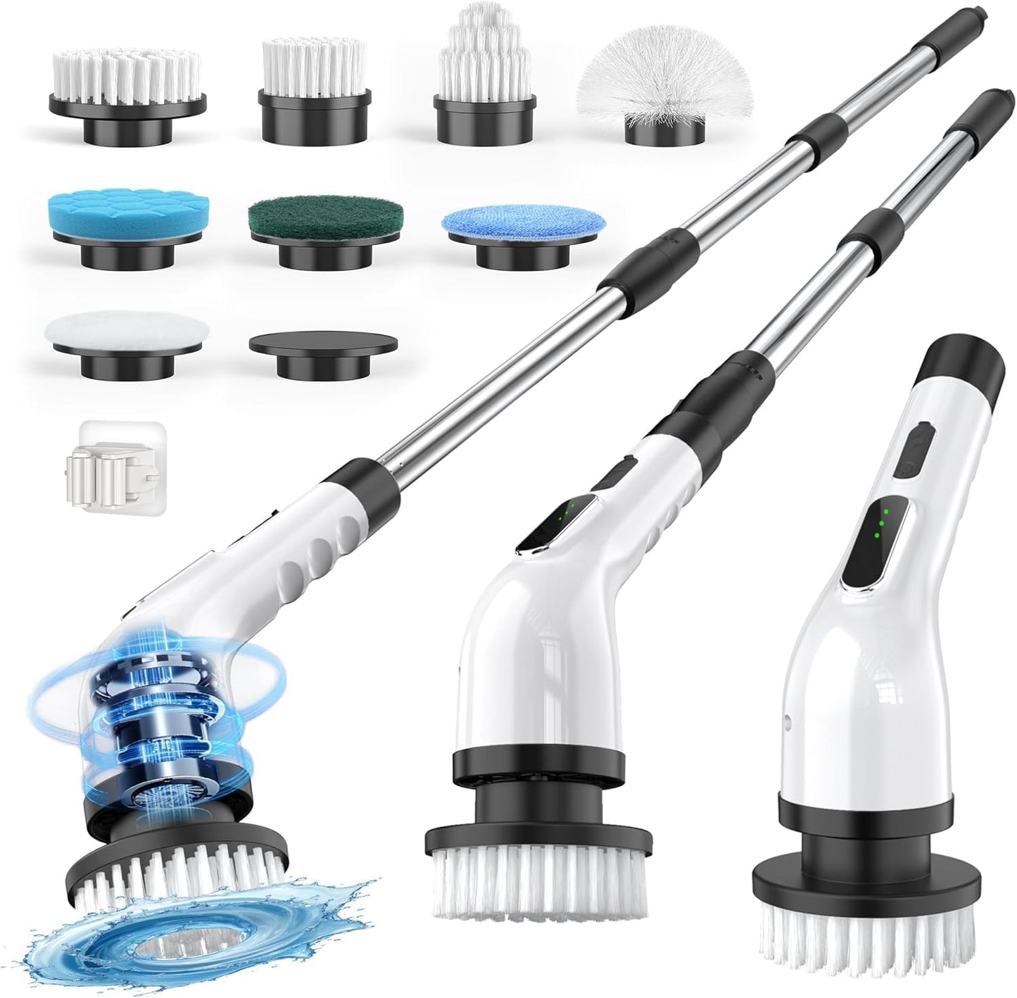 Electric Spin Scrubber for Cleaning Bathroom, Shower Scrubber Cordless Cleaning Brush with IPX7 Waterproof & 3 Speed, 9 Brush Heads, Bathroom Cleaning