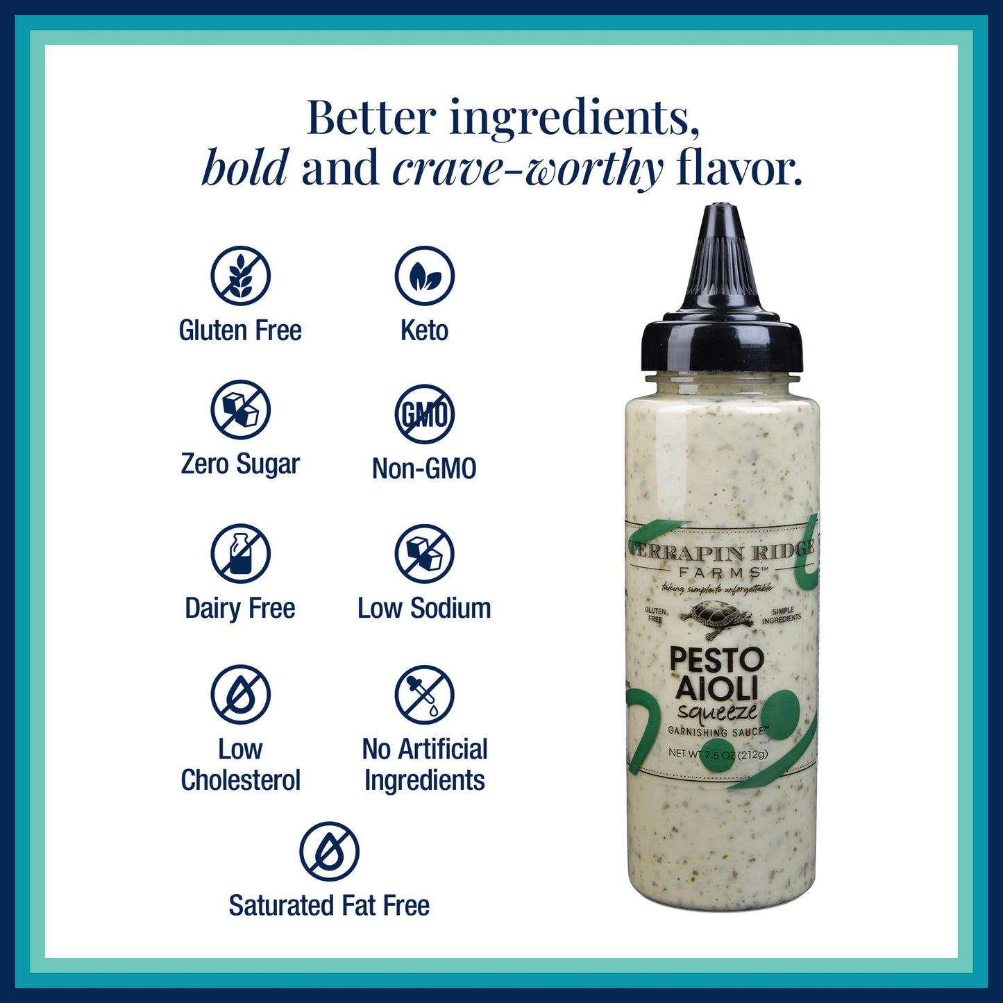 Terrapin Ridge Farms Pesto Aioli Garnishing Sauce - One 7.5 Ounce Squeeze Bottle - Gluten-Free, Keto-Friendly, Low Carb, Low Sugar
