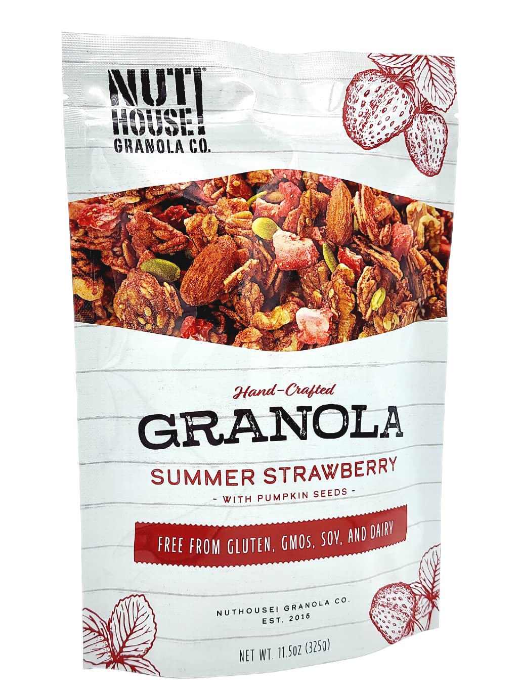 NutHouse! Granola Company - Premium Summer Strawberry Granola | Certified Gluten-Free, Non-GMO, Kosher | Vegan, Soy-Free | 11.5 oz. Bag (1-Pack)