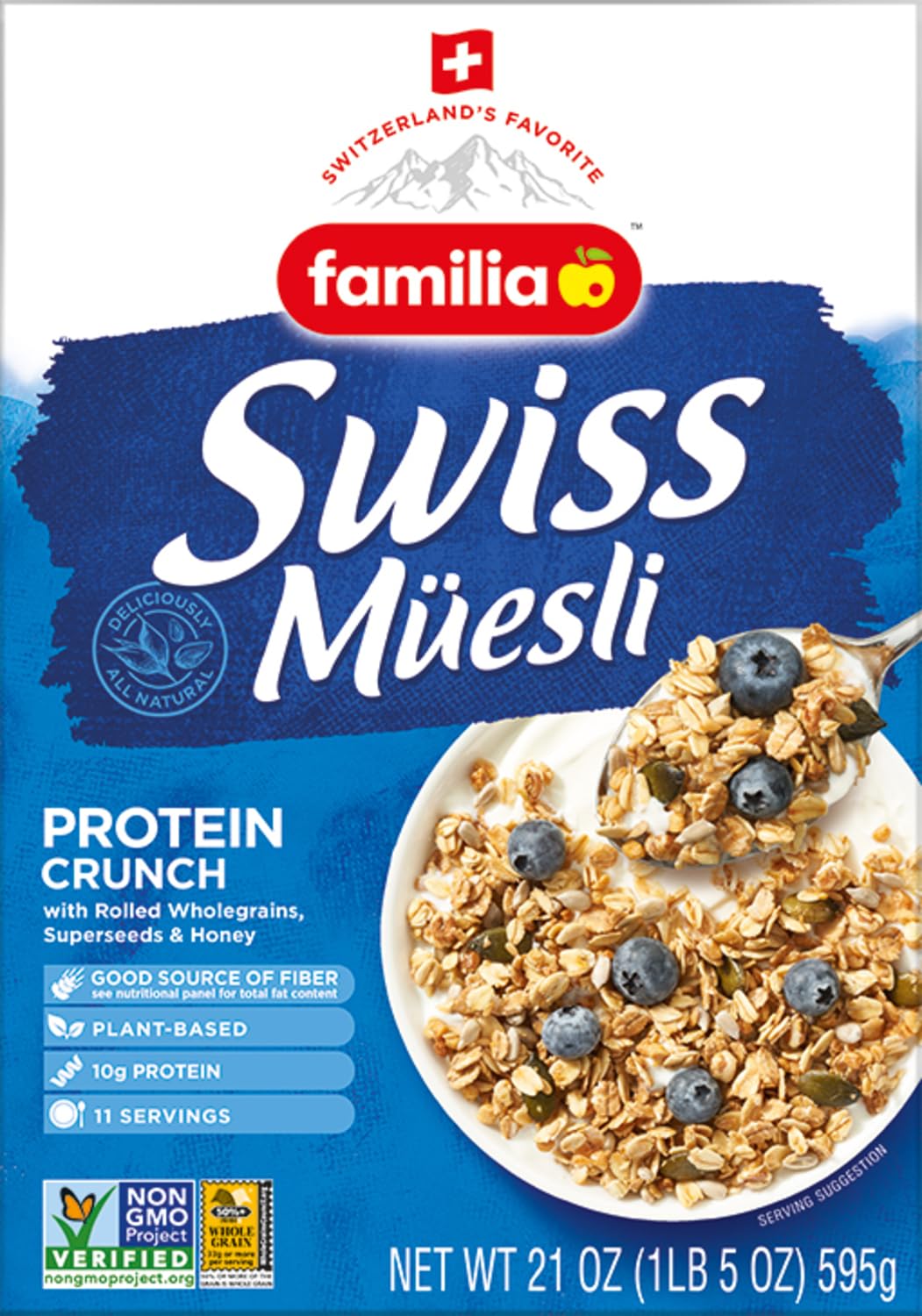 Familia Swiss Muesli Protein Crunch, Energy-Packed Cereal with Superseeds & Honey, 21oz (Pack of 3)