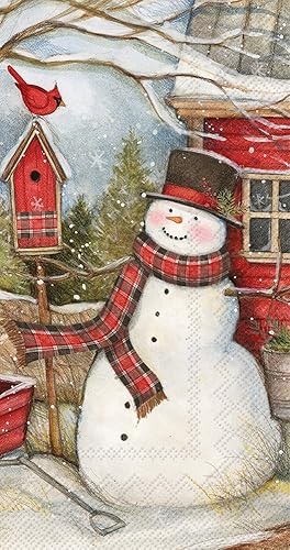 Boston International Christmas Hand Towels Paper Guest Towels Disposable Fingertip Towels Christmas Bathroom Decor Country Snowman Pak 32