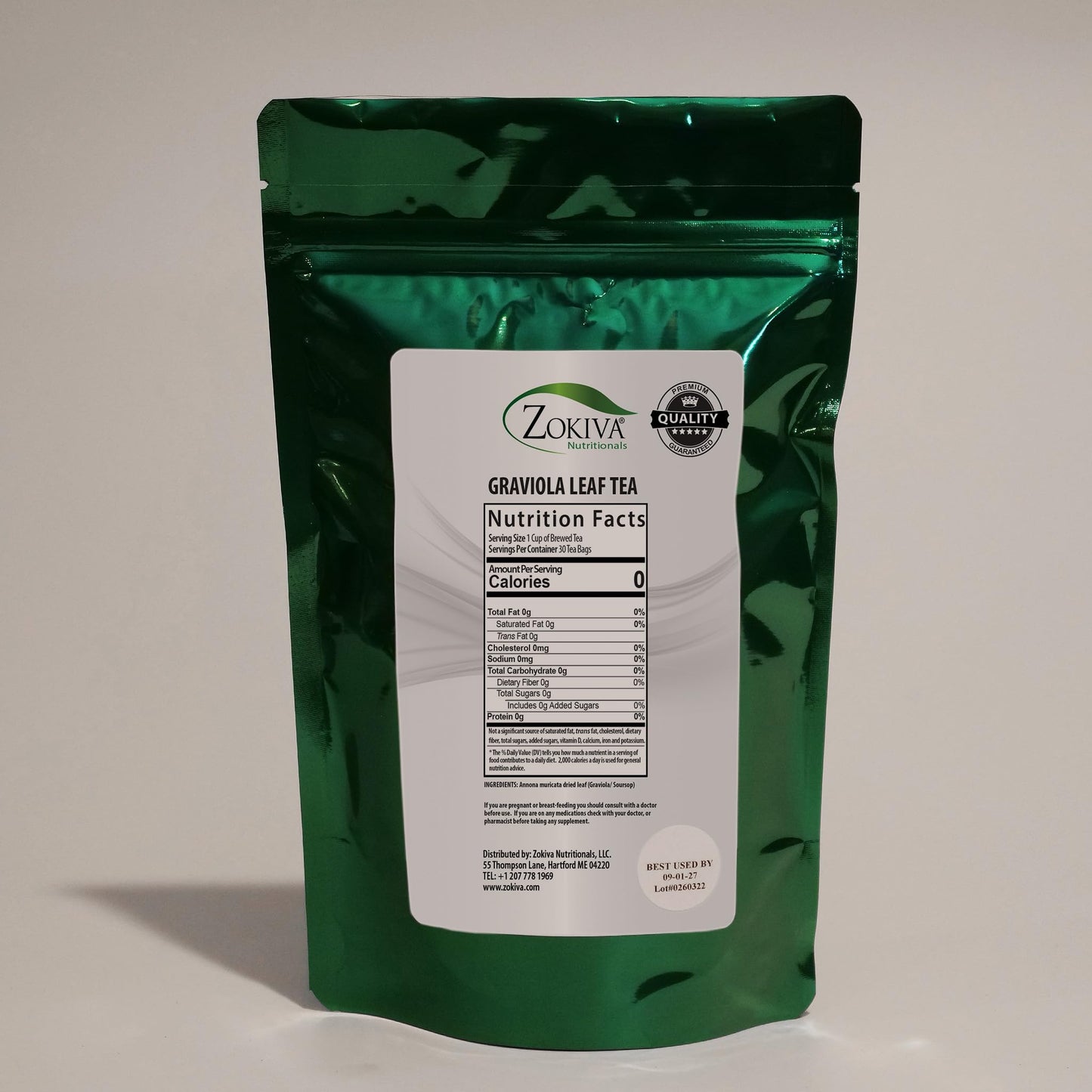 Zokiva Nutritionals Graviola Tea 30 Bags Soursop - Annona Muricata - Guanabana Herbal Tea - 100% Pure Soursop Leaf for - Caffeine-Free, Graviola Tea