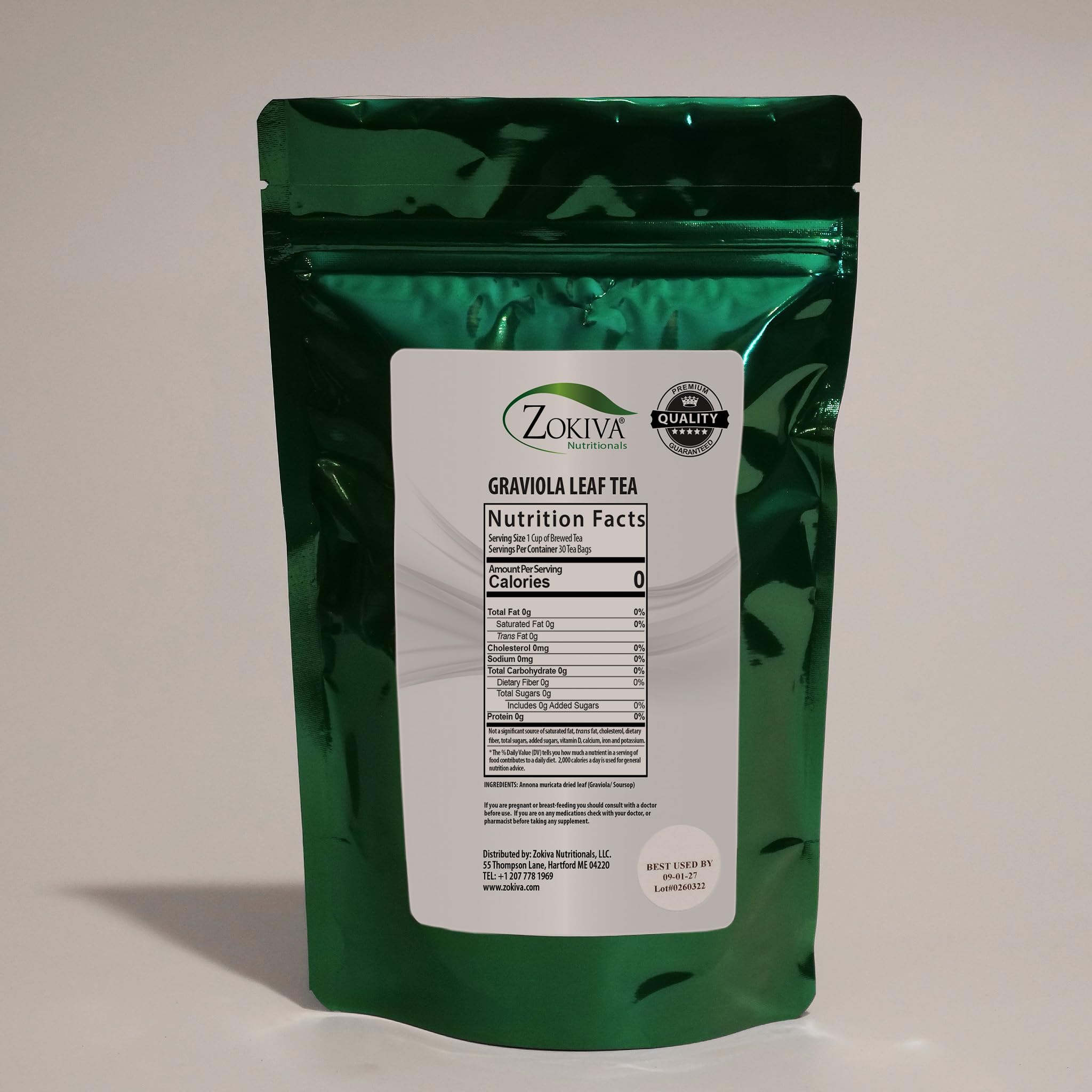 Zokiva Nutritionals Graviola Tea 30 Bags Soursop - Annona Muricata - Guanabana Herbal Tea - 100% Pure Soursop Leaf for - Caffeine-Free, Graviola Tea