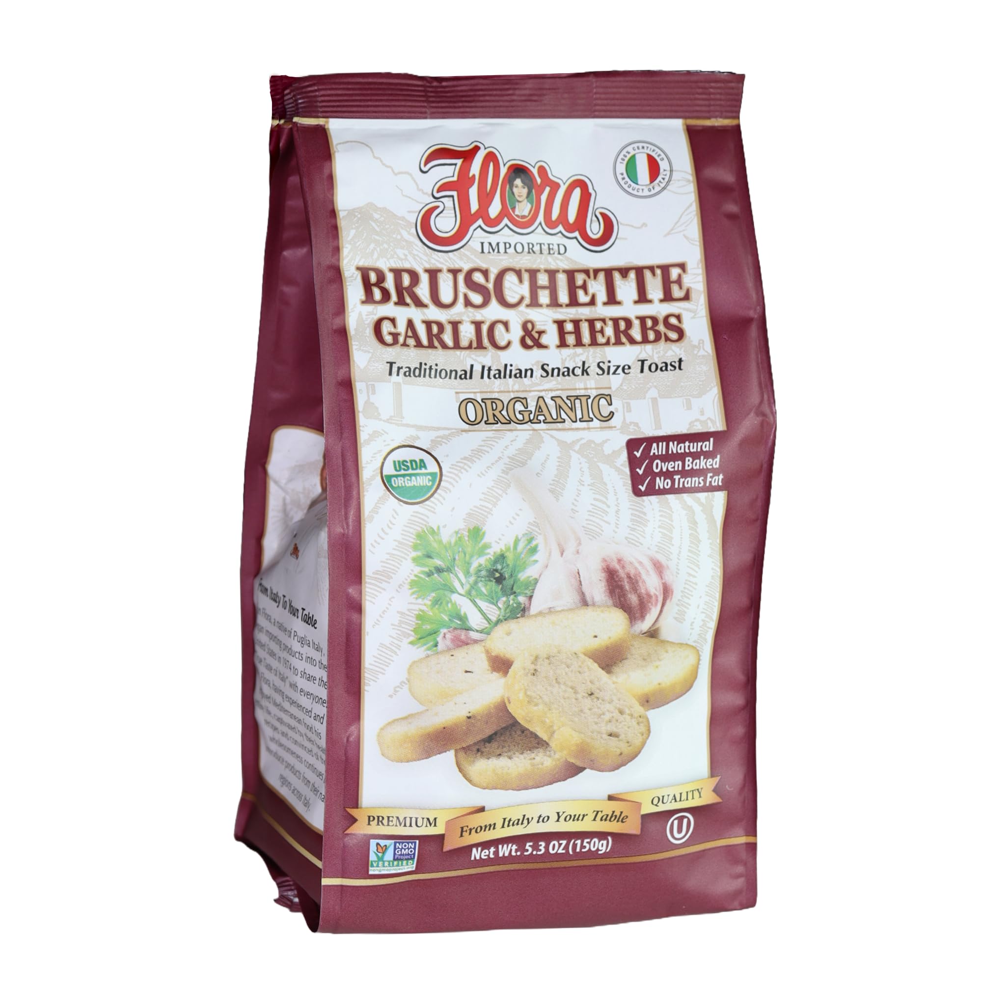 Flora Foods Organic Bruschette Mini Toasts (Garlic & Herbs) - Imported from Italy - Bread for Bruschetta