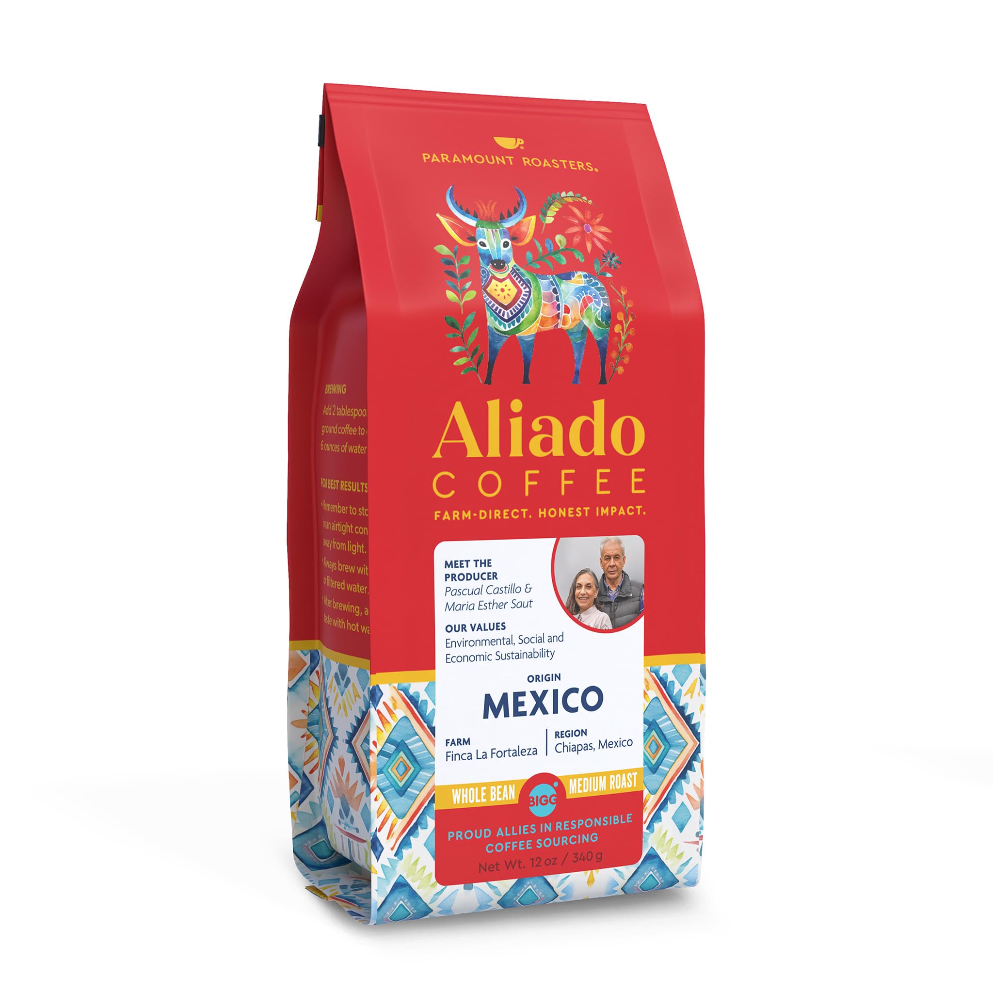 Paramount Roasters Aliado Farm-Direct Finca LaFortaleza 12oz Whole Bean Coffee, Single Origin from Chiapas, Mexico - Smooth Medium Roast, 100% Arabica