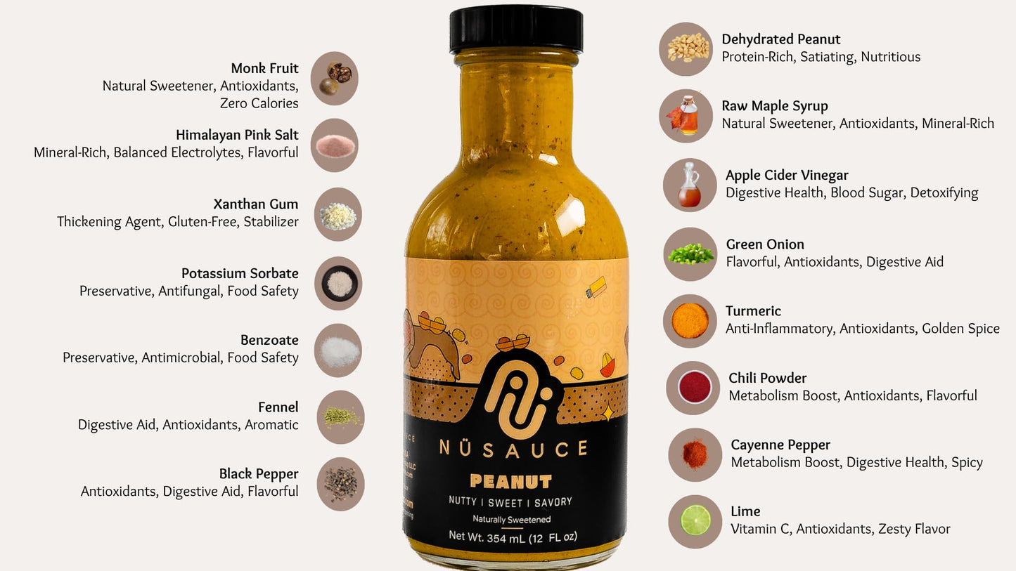 Duo Sauce NuSauce 12oz Bottle (Pineapple Mango and Peanut) Low Calorie Sauces with Premium Ingredients