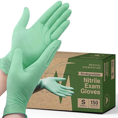FifthPulse Biodegradable Disposable Nitrile Gloves - Small, 150 Count - Green, Food Safe Cooking Gloves - Powder and Latex Free, Textured Fingertips