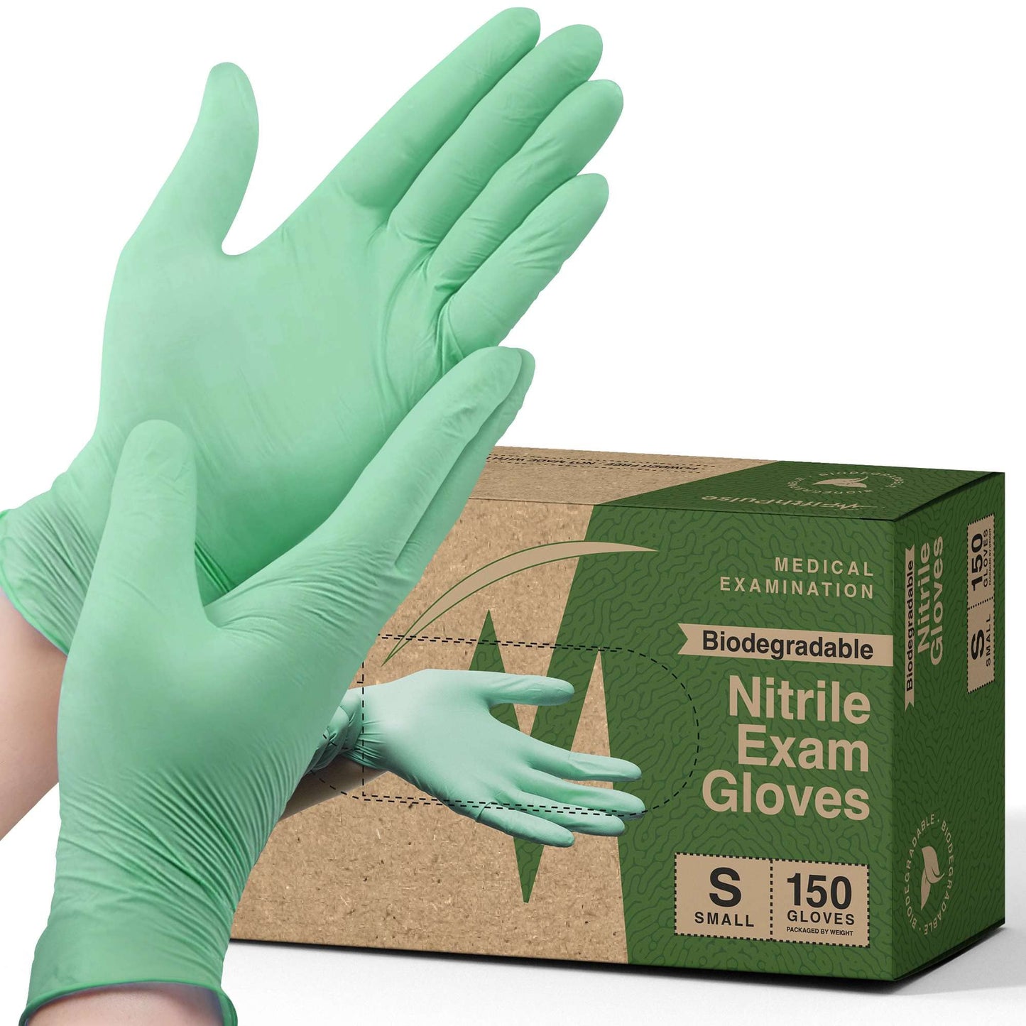 FifthPulse Biodegradable Disposable Nitrile Gloves - Small, 150 Count - Green, Food Safe Cooking Gloves - Powder and Latex Free, Textured Fingertips