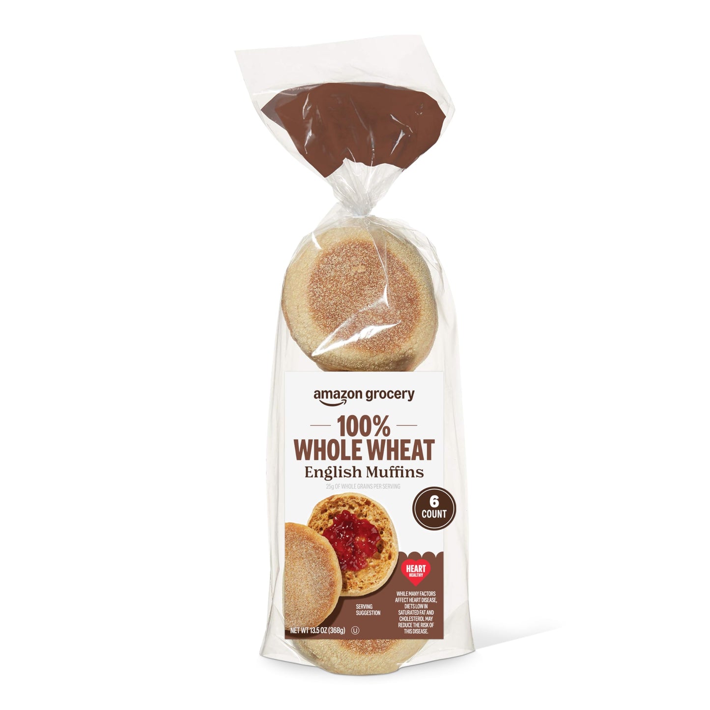 Amazon Grocery, 100% Whole Wheat English Muffins, 13.5 Oz, 6 Ct, (Previously Happy Belly, Packaging May Vary)